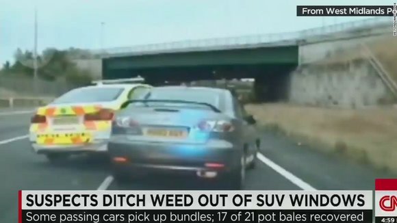Weed-tossing car chase