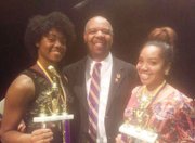 Winners of the 2016 Second District Talent Hunt (left to right) First Place Vocal Classical, Katyrah Davenport; John Berkley, Pi Omega Chapter Talent Hunt Chairman; and First Place Visual Arts, Kaila Hammond.    