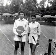 Althea Gibson (left) and Millicent Miller (right) at the Merion Cricket Club, ca. 1958, after Gibson defeated Miller in the first round of the Pennsylvania Lawn Tennis Championships. Miller is the mother of “American Masters: Althea” director Rex Miller. This photo inspired Rex Miller to make the documentary.   