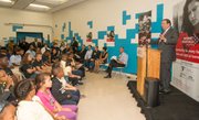 Comcast Executive Vice President David L. Cohen addresses students from Digital Harbor High School and Liberty Elementary School during a special event to announce the extension of its Internet Essentials Program on Monday, September 22, 2014 at Digital Harbor Foundation in Baltimore.                                             