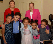 Joy’s cheering section— her grandchildren (left to right) Vera, Jonah, Sydney, great niece Reagan and Dean.