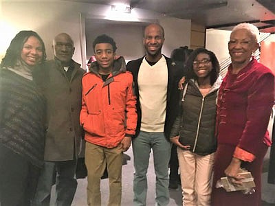 At the opening night of “Red Velvet” at the Chesapeake Shakespeare Company, Director Basfield Dunlap (far right), poses with Kimberly Moffitt, Moffitt’s family, and Christian Gibbs (center), an actor performing the lead role of Ira Aldridge.