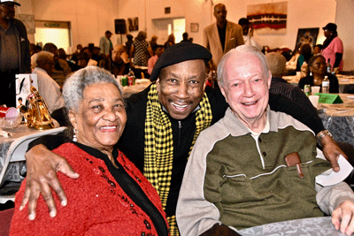 Eleanor Janey, Victor Green, and Author Huffman having a grand time at the recently sold out Jazz Expressways Breakfast Fundraiser at the Forest Park Senior Center.