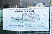 Banner with architects’ rendering of Madison Park North redevelopment.       
