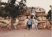 Carla Joelle Brown retraced steps of  her grandparents’ journey around the country. Above left, Carla revisited Hermits Rest, Grand Canyon, Arizona in 2018. (Photo: Thomas A. Huggins). Above Right: Frances Graham at Hermits Rest, Grand Canyon in 1989