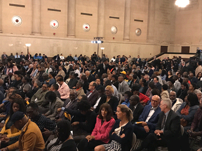 Hundreds packed the War Memorial Building for the mayoral inauguration of Bernard C. “Jack” Young.