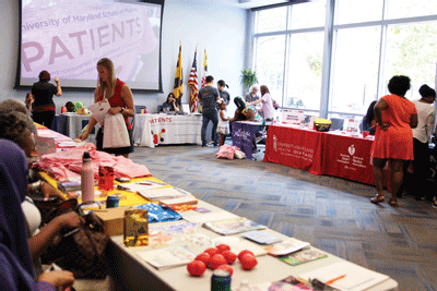 Vendors at the University of Maryland School of Pharmacy’s PATIENTS Day on July 20 offer services and resources  to Baltimore community members.