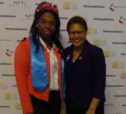 Mary Josephine Fuwa (left) and Representative Karen Bass (D-Calif.) during the 2015 Foster Youth Shadow Experience Luncheon. Fuwa aged out of the foster care system in Maryland in November. She currently attends Trinity University in Washington, D.C.                                                           