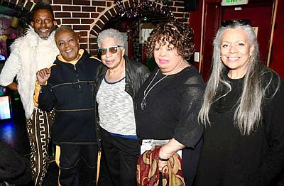 Kevin Brown, Co-owner and head chef of Station North Café and Nancy by SNAC in downtown Baltimore; Rosa Pryor, Entertainment Columnist for the Baltimore Times; Ronnie Jackson, owner of Roots Lounge, Valerie Fraling, Afro Columnist and Marsha Jews, Radio Personality with WEAA 88.9 Radio recently at Roots Lounge celebrating and remembering the old days.