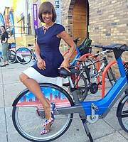 Baltimore Mayor Catherine Pugh at a Baltimore Bike Share station. 