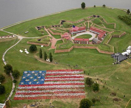 Giant living flag honoring bicentennial of Star-Spangled Banner created