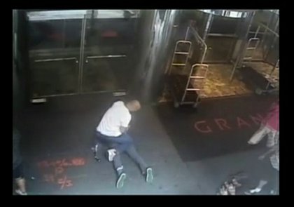 Former tennis star James Blake was casually standing outside a New York hotel when an undercover cop suddenly grabbed and threw him to the ground before handcuffing and leading him away, according to a surveillance video that police released Friday.  