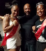 L-R Twelve-time World Champion Tori Nelson, Mack Allison III,  owner of the Time 2 Grind gym, and up and coming lady boxer Destiny Day-Owens.