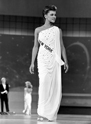 Vanessa Williams appears at the 1984 Miss America competition in Atlantic City, New Jersey. 